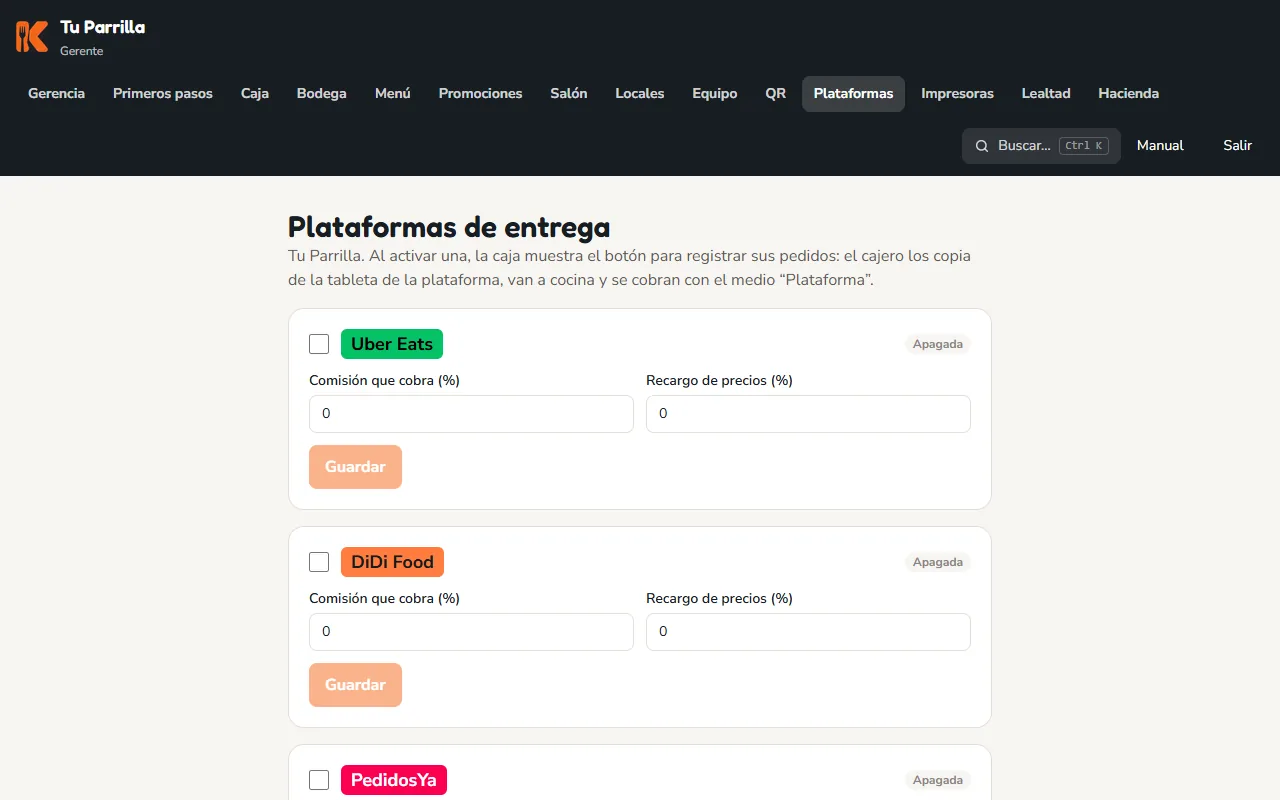 Pantalla: «Plataformas»